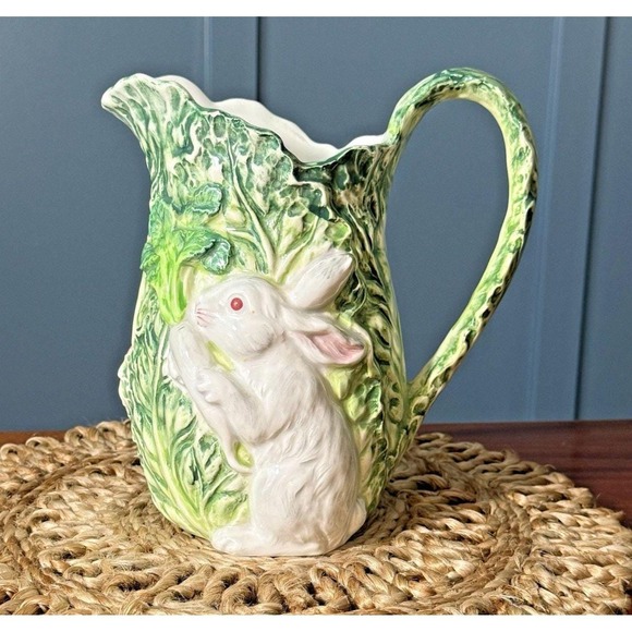 Shafford Other - Vintage Shafford "Rabbit Patch" Majolica Pitcher 48 oz Rabbits & Cabbage 1987